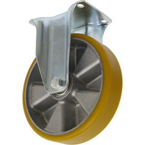 200mm Fixed Plate Castor Wheel - 50mm Tread - Non-Marking Aluminium & PU Plastic