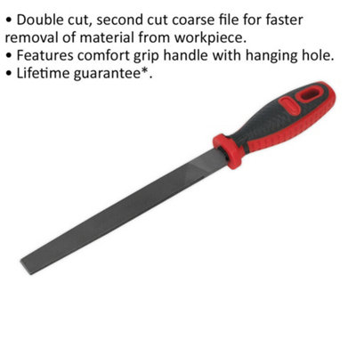 200mm Flat Taper Engineers File - Double Cut - Coarse - Comfort Grip Handle