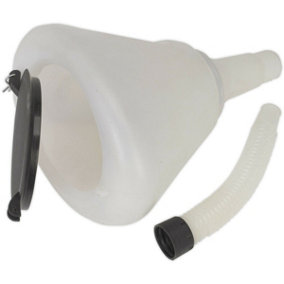 200mm Heavy Duty Funnel with Closing Lid - Removable Flexi Spout - Mesh Filter
