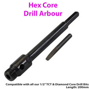 200mm Hex Core Drill Arbor Bit Fits 1/2" BSP TCT & Diamond Core Drill Shank