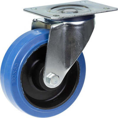 200mm swivel castor with blue elastic rubber on nylon centre wheel