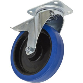 200mm Swivel Plate Castor Wheel - 46mm Tread Polymer & Elastic Total Lock Brakes