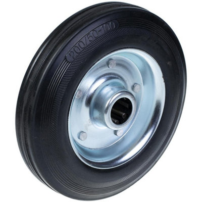 200mm wheel with black rubber on pressed steel centre