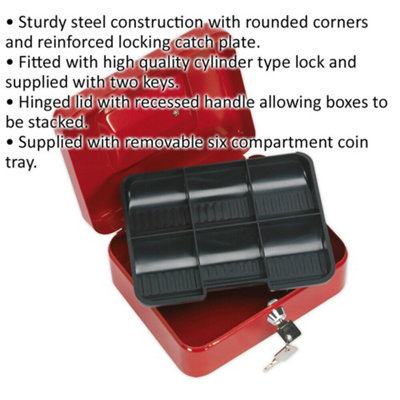 200mm x 160mm Locking Cash Box & Coin Tray - Portable Till Strong Cylinder Lock