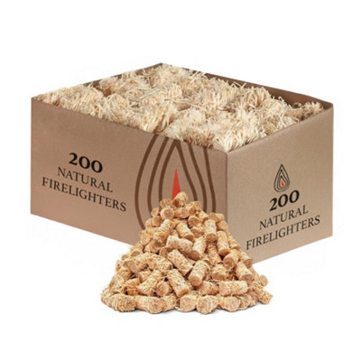200pc Eco Friendly Wood Wool Firelighters Natural Flame Fire Starters Odourless - 200 Pack Fire Lighters