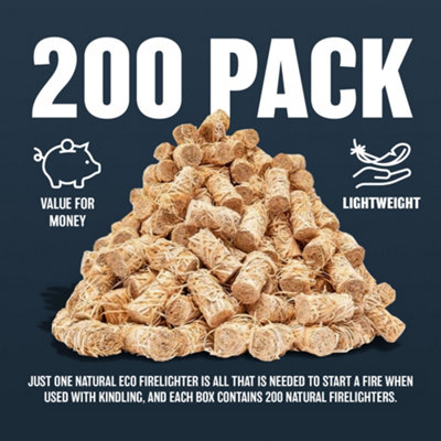 200pc Eco Friendly Wood Wool Firelighters Natural Flame Fire Starters Odourless - 200 Pack Fire Lighters - 4