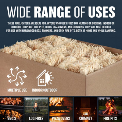 200pc Eco Friendly Wood Wool Firelighters Natural Flame Fire Starters Odourless - 200 Pack Fire Lighters - 6