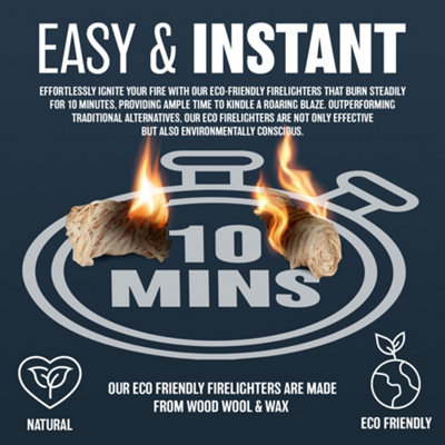 200pc Eco Friendly Wood Wool Firelighters Natural Flame Fire Starters Odourless - 200 Pack Fire Lighters - 7