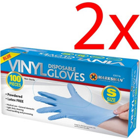 200Pc Small Disposable Vinyl Gloves Blue Powdered Food Latex Free