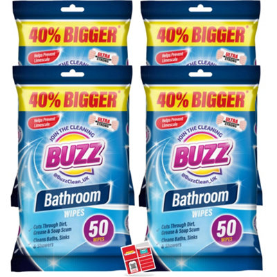 200pk Buzz Bathroom Wipes Toilet Wipes Removes Soap Scum & Prevent