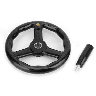 200x18mm Black Bakelite 3-Spoke Anti-Slip Handwheel with Handle for Machine Tools