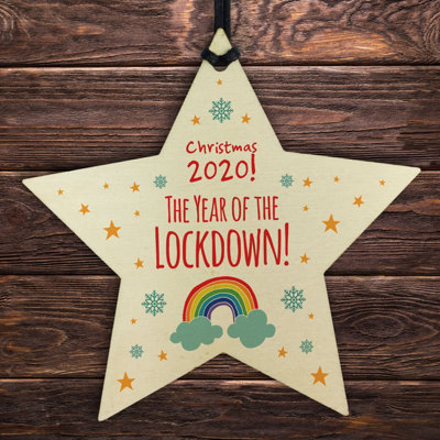 2020 Lockdown Wooden Christmas Bauble Decoration Family Xmas