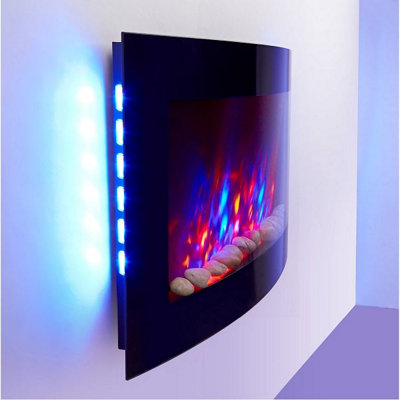 2025 TruFlame™ 89cm Wide Wall Mounted Curved Black Glass Electric Fire ...