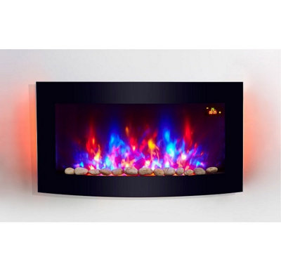 2025 TruFlame™ 89cm Wide Wall Mounted Curved Black Glass Electric Fire ...