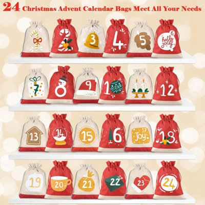 2026 Advent Calendar Gift Bags, 24Pack DIY Fabric Drawstring Advent Bag ...