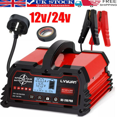 20A 12V/24V Smart Car Battery Charger Pulse Repair Lead-Acid & 12V Lifepo4