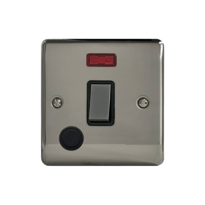 20A DP Switch c/w Neon + Flex Outlet Black Nickel, Black Insert, 10