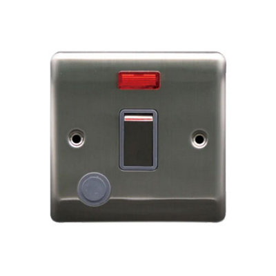 20A DP Switch c/w Neon + Flex Outlet Brushed Chrome, Grey insert, 10