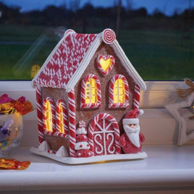 20cm Battery Operated LED Gingerbread Santa Candy Cabin Christmas Decoration