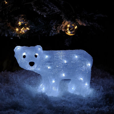 20cm Battery Operated LED Light up Acrylic Christmas Polar Bear Cub Decoration