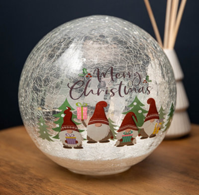 20cm Battery Operated Twinkling Warm White LED Crackle Effect Ball Christmas Decoration with Gonks