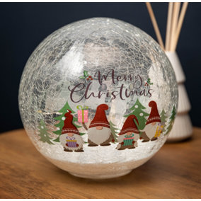 20cm Battery Operated Twinkling Warm White LED Crackle Effect Ball Christmas Decoration with Gonks