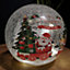20cm Battery Operated Twinkling Warm White LED Crackle Effect Ball Christmas Decoration with Santa and Friends in Train