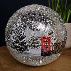 20cm Battery Operated Warm White LED Crackle Effect Ball Christmas Decoration with Postbox