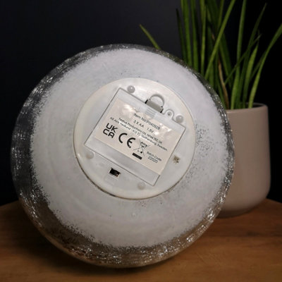 20cm Battery Operated Warm White LED Crackle Effect Ball Christmas Decoration with Reindeer and Sleigh