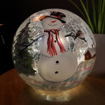 20cm Battery Operated Warm White LED Crackle Effect Ball Christmas Decoration with Snowman Price Comparisons | Compare The Build