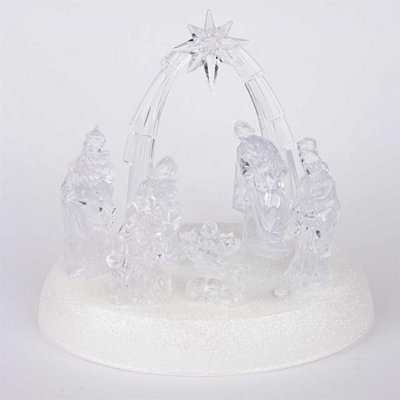 20cm Christmas Pre-Lit LED Musical Nativity Scene Acrylic Sculpture Battery Operated Light Up Xmas Tabletop Home Decorations