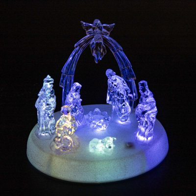 20cm Christmas Pre-Lit LED Musical Nativity Scene Acrylic Sculpture Battery Operated Light Up Xmas Tabletop Home Decorations
