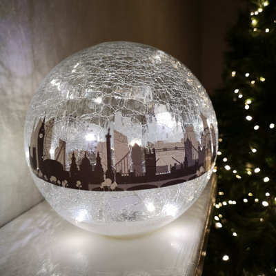 20cm Festive Christmas Crackle Effect Glass London Scene LED Light