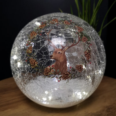 20cm Festive Christmas Crackle Effect Glass Reindeer LED Light Ball Price Comparisons | Compare The Build