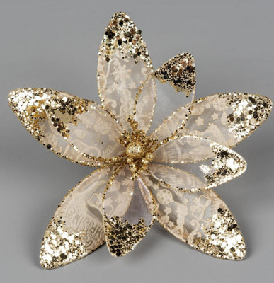 20cm Gold Poinsettia Poinsettia Flower - Christmas Tree Decoration Price Comparisons | Compare The Build