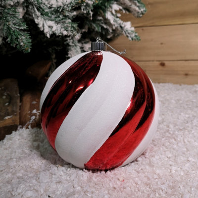 20cm Large Red & White Candy Cane Shatterproof Christmas Baubles ...