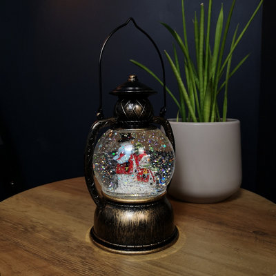 20cm LED Christmas Glitter Water Spinner Antique Lantern Snowy Snowman ...