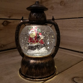 20cm Premier Christmas Water Spinner Antique Effect Hurricane Lantern with Santa Scene Battery Operated