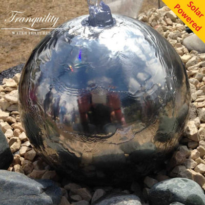 20cm Stainless Steel Sphere Modern Metal Solar Water Feature