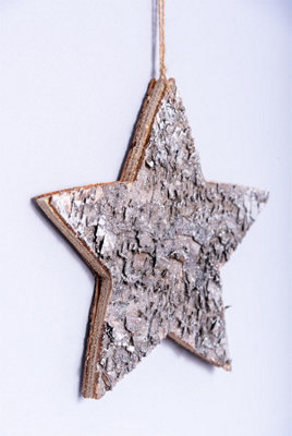 20cm Star Shape Birch Bark Wooden Christmas Wall Hanging Decoration