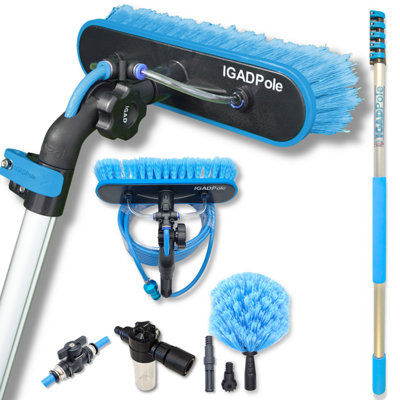 20ft IGADPole Washing Kit: Water-fed Brush with Soap Dispenser, Cobweb Duster, with  5-Stage 5-20ft (6m) Pole