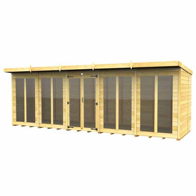 20ft x 5ft Pent Summer House (Full Height Window) - Wood - L 147 x W 589 x H 201 cm