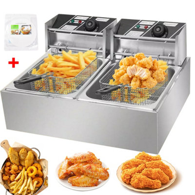 20L 5000W Commercial Electric Deep Fryer Fat Chip Twin Dual Tank ...