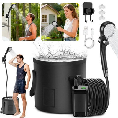 20L Camping Shower Pump Portable Outdoor Shower W/Digital Display & 3 ...