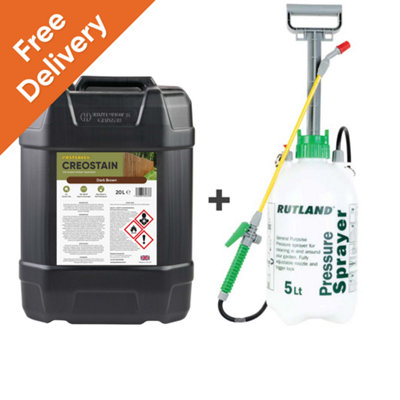 20L Creostain Fence Stain & Sprayer (Dark Brown) - Creosote / Creocote Substitute - Oil Based Wood Treatment (Free Delivery)