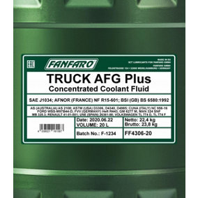 20L FANFARO AFG PLUS Red Antifreeze For Trucks Concentrated J1034 MB 325.3