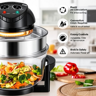 20L halogen convection oven air fryer, electric cooker with extender ring