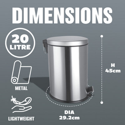 20L Metal Chrome Pedal Bin Kitchen Toilet Rubbish Hygienic Home Paper Dustbin Boxed (20L) - 3