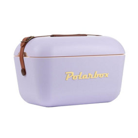 20L Polarbox Retro Coolbox - Portable Insulated Food & Drink Cooler Box with Leather Strap & Lid Tray - H29 x W45 x D30cm, Lilac
