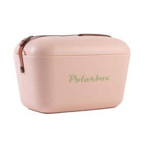 20L Polarbox Retro Coolbox - Portable Insulated Food & Drink Cooler Box with Leather Strap & Lid Tray - H29 x W45 x D30cm, Nude